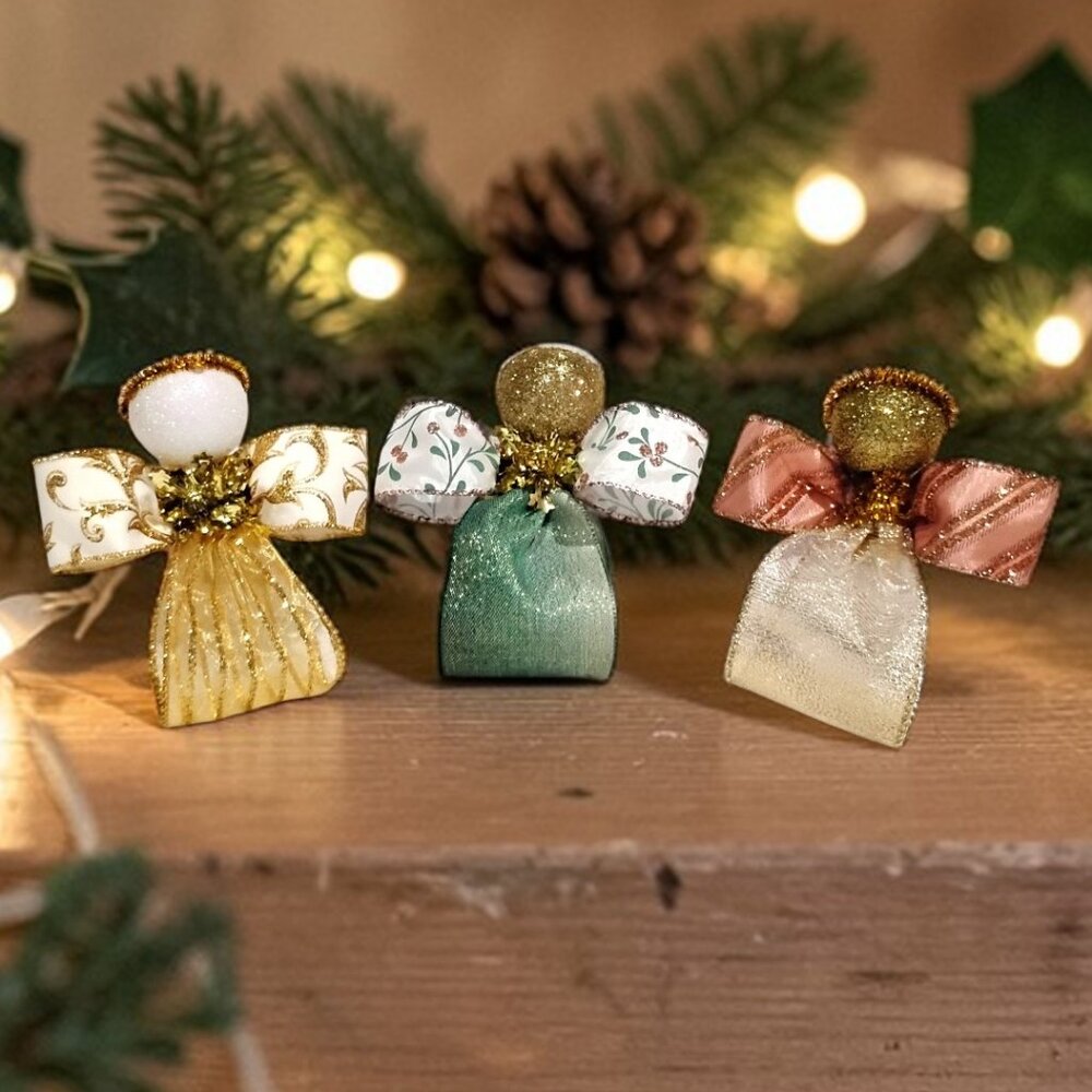 (3) Pc. Handmade 4-5" Golden Elegance Christmas Angel Ornaments / Gifts